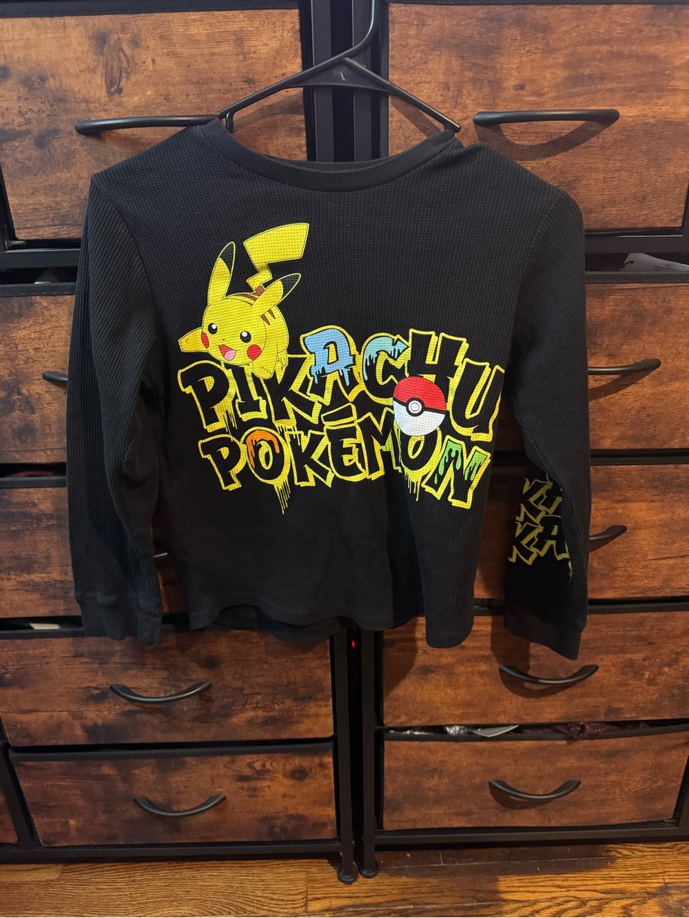 Hybrid Apparel Black Long-Sleeve Pikachu Pokémon Tee with Yellow Graphic